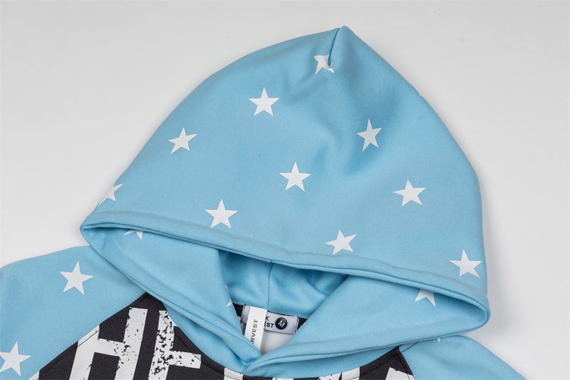 Star Print Colorblock Raglan Sleeve Pullover Hoodie – Oversized Streetwear Fit