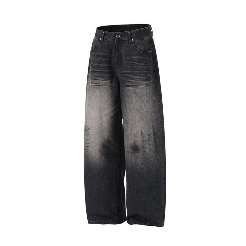 Wide-Leg-Baggy-Jeans – Verwaschene schwarze Distressed-Denim-Herrenjeans