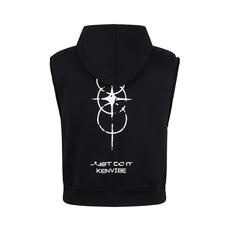 Chaleco sudadera sin mangas con cremallera – Gráfico de fútbol streetwear lavado