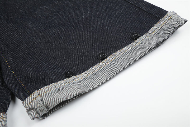 Men's Contrast Patchwork Denim Shorts Wide-Leg Button-Fly Bermuda