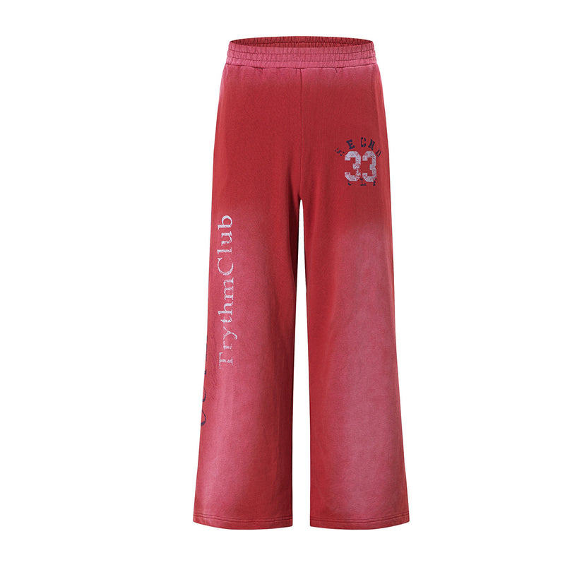 Pantalon de survêtement à jambes larges, imprimé graphique vintage effet acid-wash, coupe décontractée