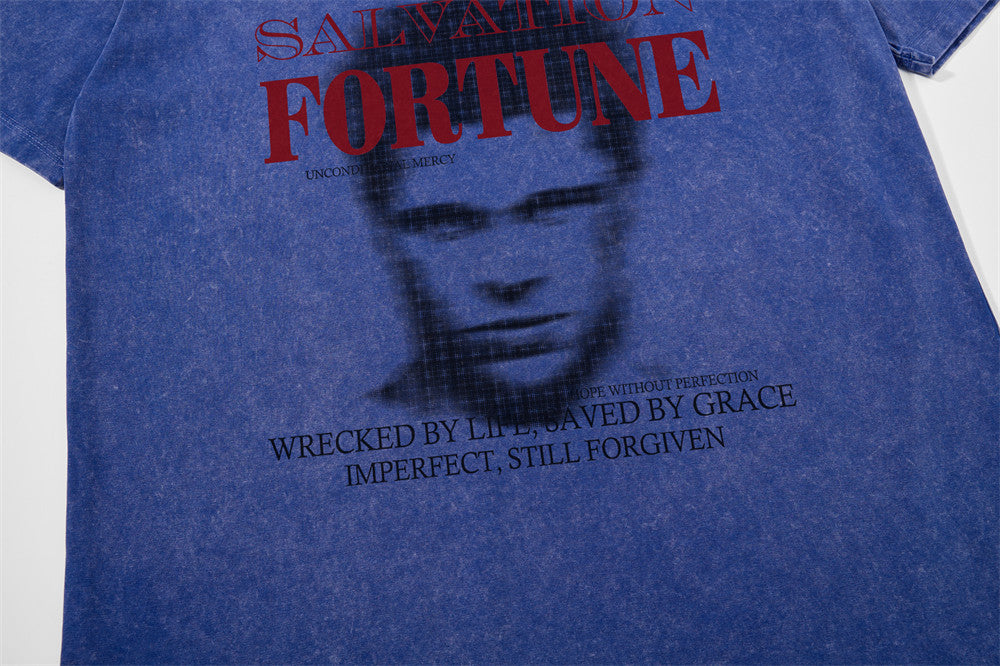 Salvation Fortune Graphic T-Shirt – Acid Wash Oversized Crew Neck Tee