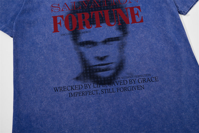 Salvation Fortune Graphic T-Shirt – Acid Wash Oversized Crew Neck Tee