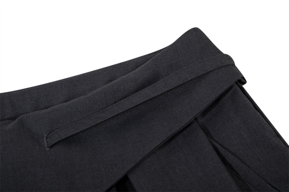 Wide-Leg Pleated Trousers with Fold-Over Waist & Drawstring