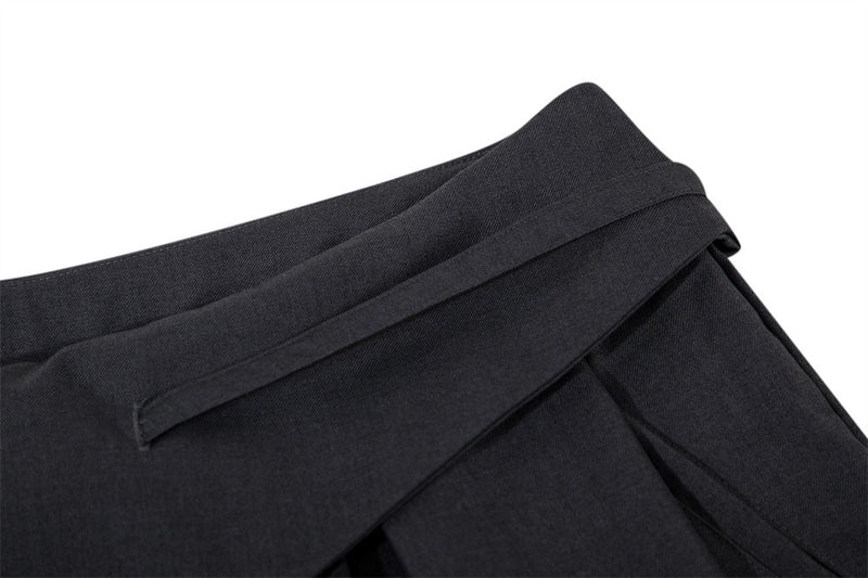 Wide-Leg Pleated Trousers with Fold-Over Waist & Drawstring