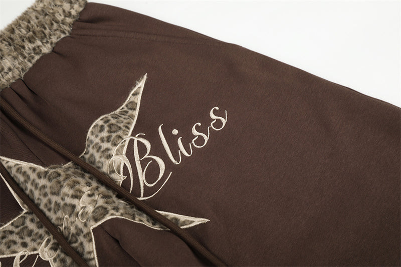 Wide-Leg Sweatpants with Leopard Print Star Patch & Drawstring Waist