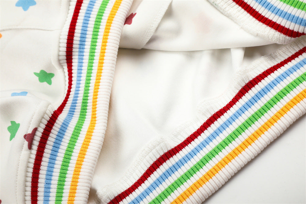 Hoodie zippé homme à imprimé étoiles colorées et capuche en fausse fourrure — Oversize hip-hop