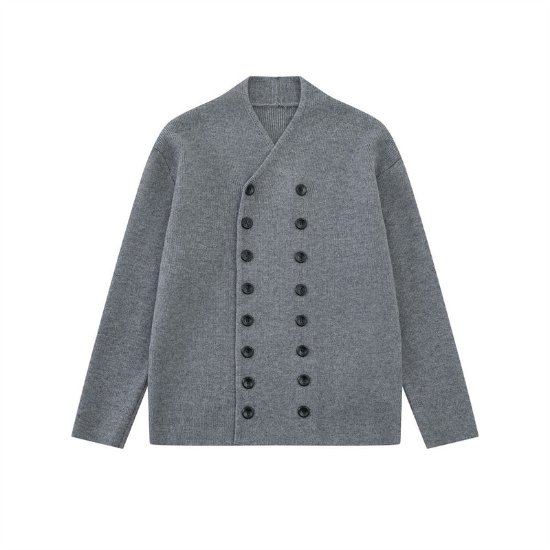 Double-Breasted V-Neck Knit Cardigan – Men's Relaxed Fit Sweater Jacket