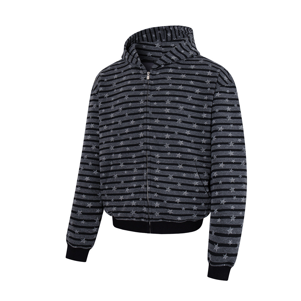 Striped Star Print Zip-Up Hoodie – Relaxed Fit Full-Zip Sweatshirt
