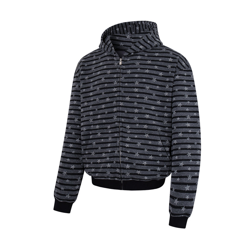 Striped Star Print Zip-Up Hoodie – Relaxed Fit Full-Zip Sweatshirt