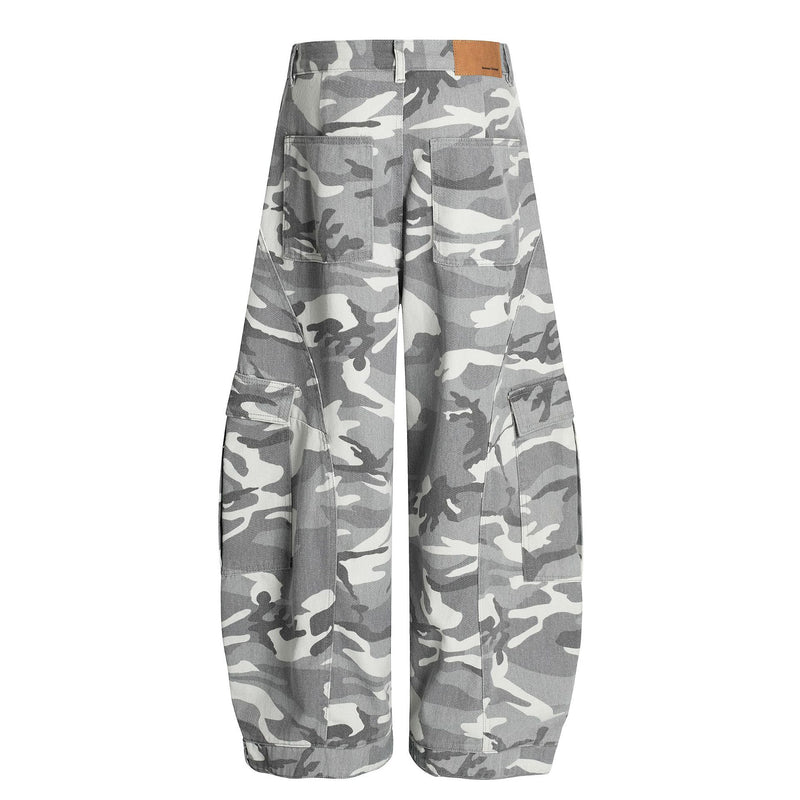 Wide-Leg-Cargohose – Baggy-Fit in Grey-Camo mit mehreren Taschen