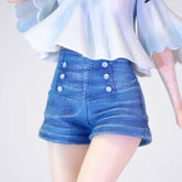 Dressed in high-waisted denim shorts with four buttons and a light ruffled top, the Shoko Komi Beach Cosplay Figure – 30CM PVC Action Figure captures the essence of anime dreams set against a plain background, crafted by Spy × Family for "Komi Can’t Communicate" fans.