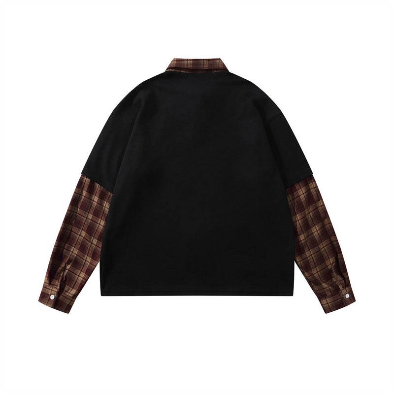 Plaid Patchwork Pullover Sweatshirt with Detachable Tie – Preppy College Style