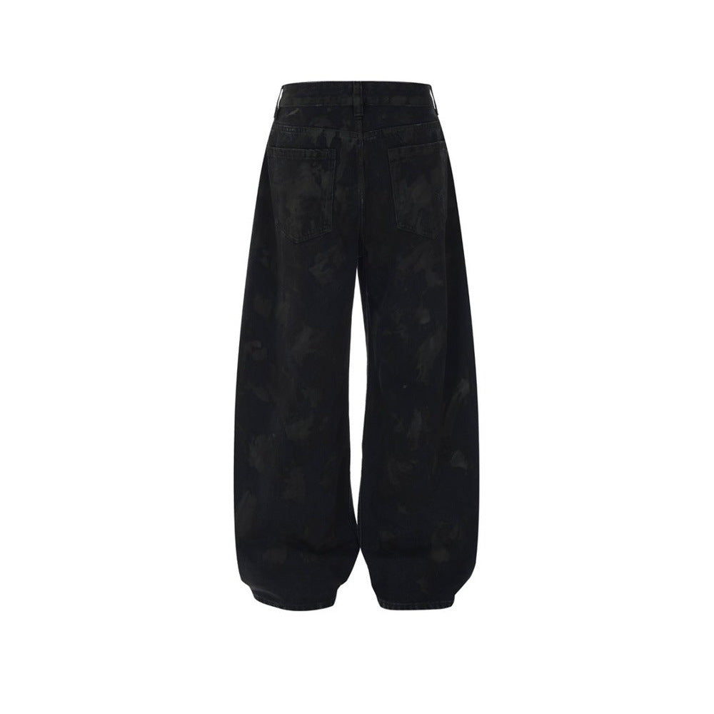 Men Black Baggy Jeans – Tie-Dye Washed Wide-Leg Denim Pants