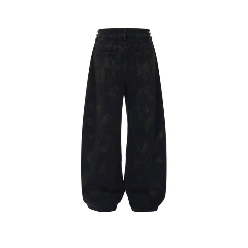Men Black Baggy Jeans – Tie-Dye Washed Wide-Leg Denim Pants
