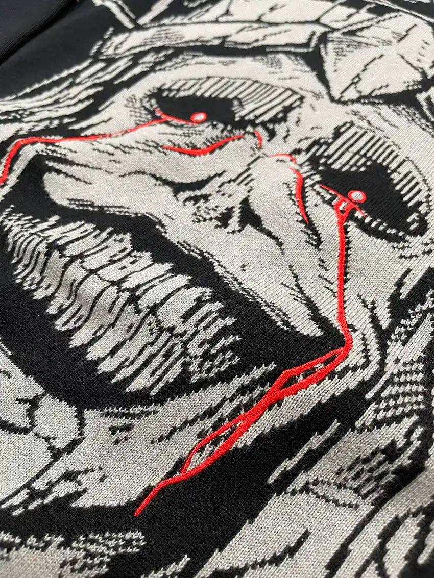 Dark Anime Demon Skull Lightning Jacquard Knit Sweater in Black
