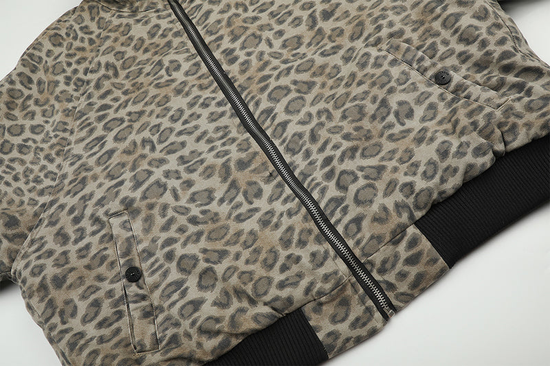 Reversible Faux Fur & Leopard Print Bomber Jacket – Oversized Retro American