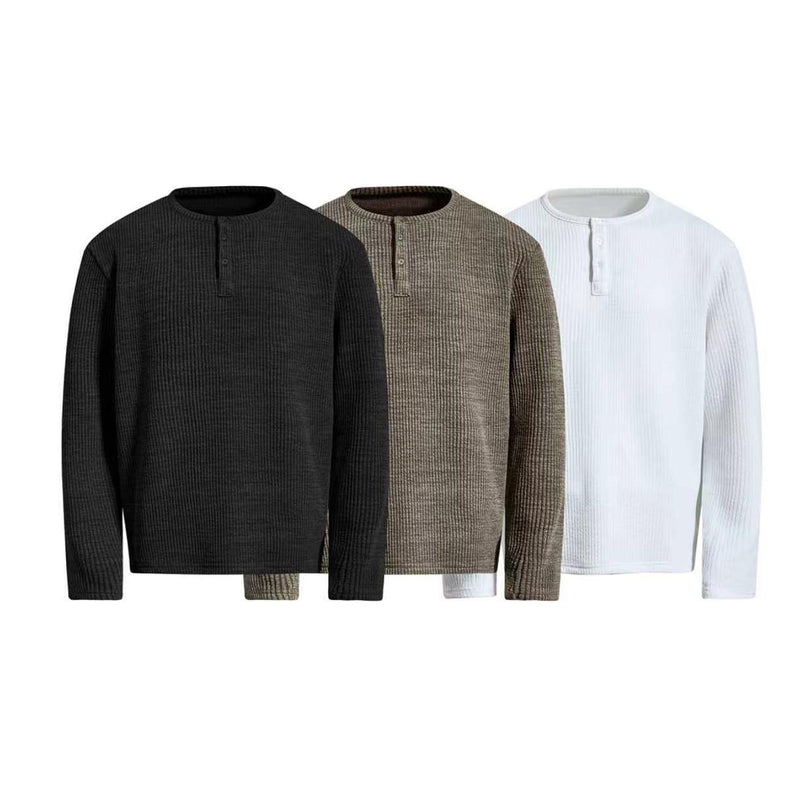 Men's Waffle Knit Henley Long Sleeve Shirt – Relaxed Fit Vintage Tee