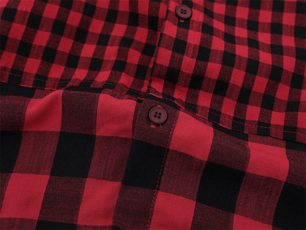 Men's Plaid Long-Sleeve Shirt – Oversized Fit with Graphic Sleeve Print
