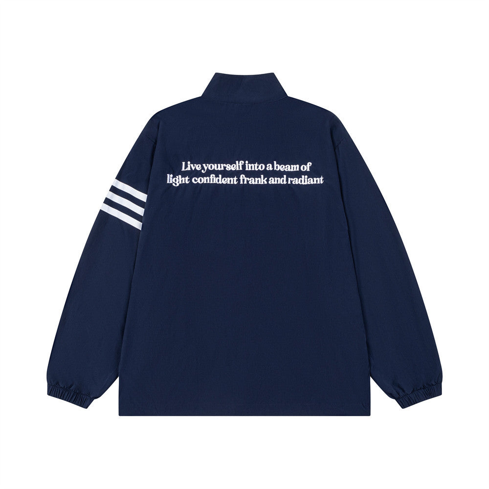 AEEA Oversized Stand Collar Track Jacket with Three-Stripe Sleeves