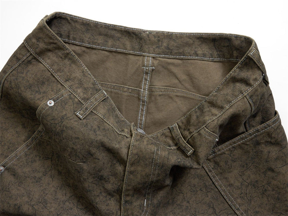 Barrel Leg Carpenter Jeans – Acid Wash Khaki Green Wide Leg Denim