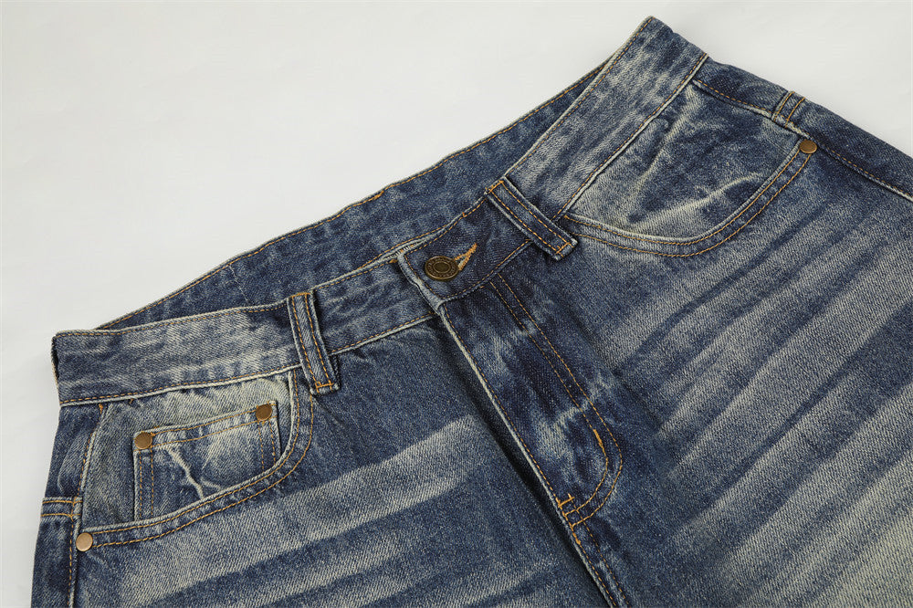Wide-Leg-Baggy-Jeans – Vintage-Gradient-Wash mit Nieten-Details
