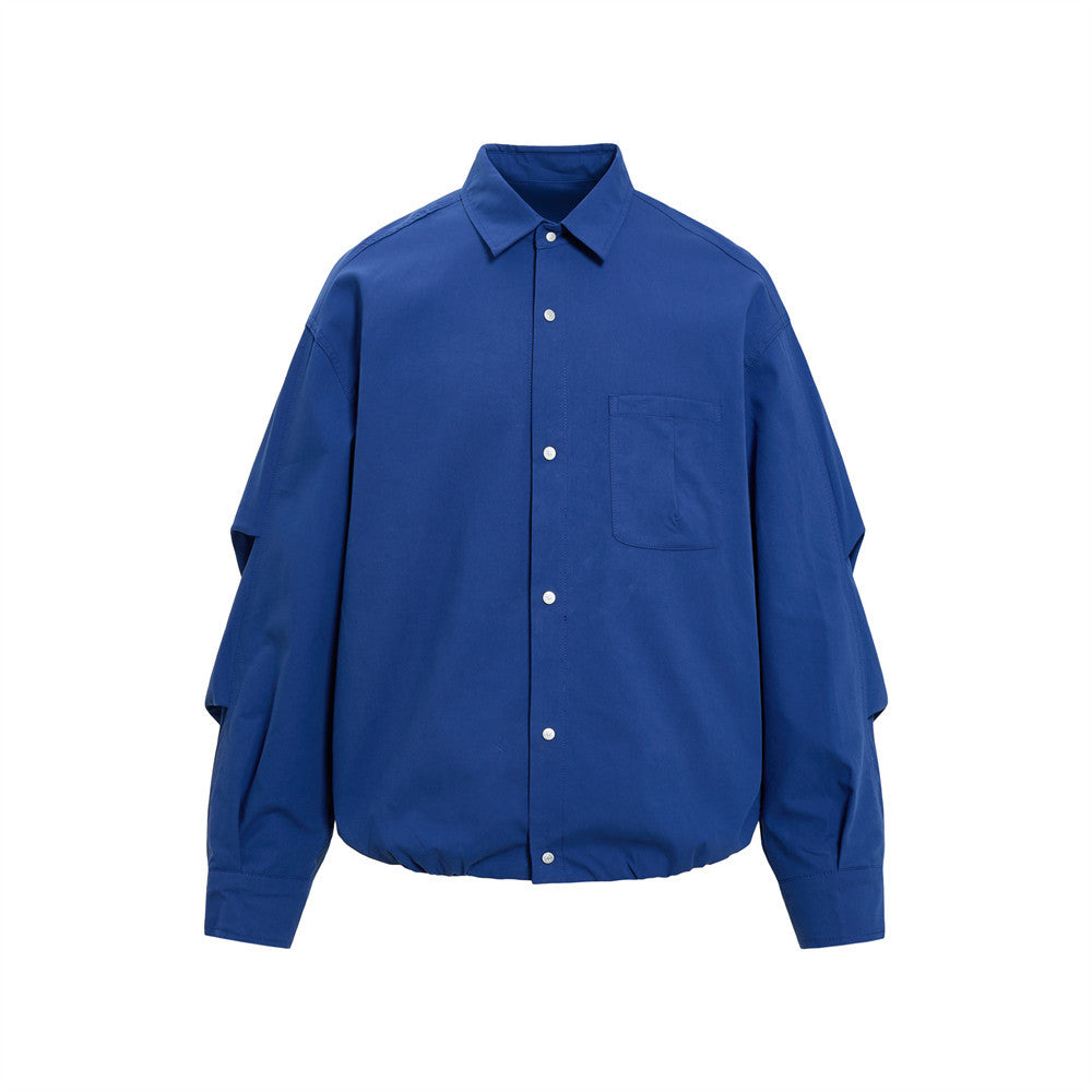 Oversize-Herrenhemdjacke mit plissierten Ärmeln und Druckknöpfen