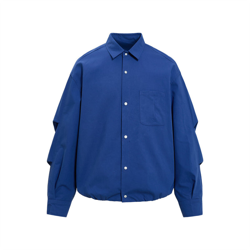 Oversize-Herrenhemdjacke mit plissierten Ärmeln und Druckknöpfen