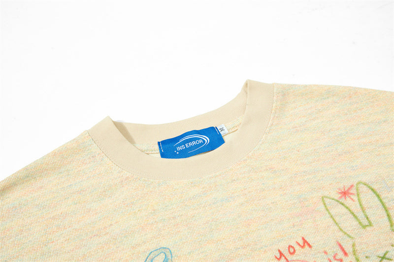 Graphic Oversized Long Sleeve T-Shirt – Cute Bear & Doodle Print