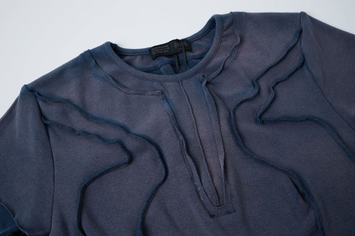 T-shirt manches courtes déconstruit à coutures 3D en relief – Streetwear délavé coupe ajustée
