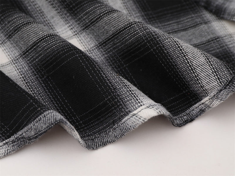Plaid Long Sleeve Shirt Men – Oversized Flannel with Portrait Graphic Print