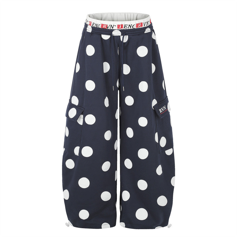 Polka Dot Wide-Leg Cargo Sweatpants – Oversized Balloon Fit Streetwear Pants