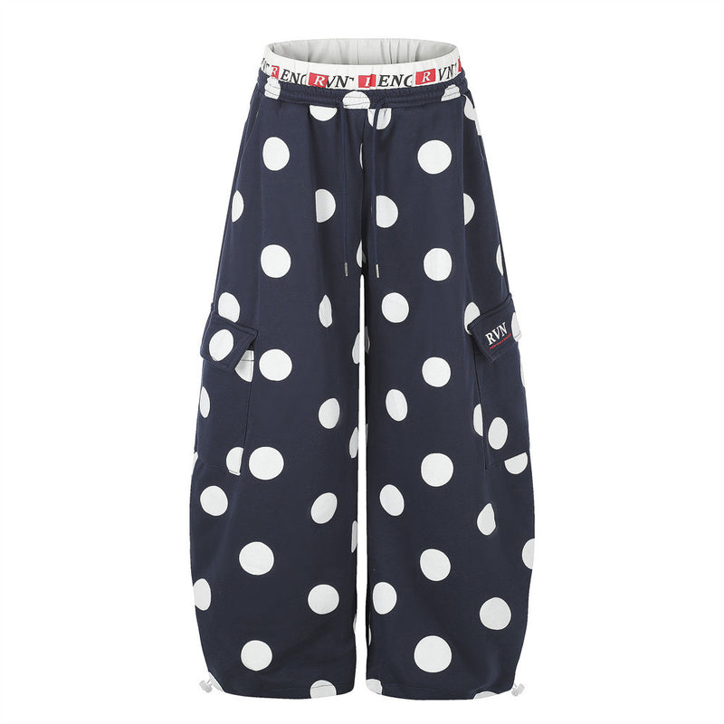 Polka Dot Wide-Leg Cargo Sweatpants – Oversized Balloon Fit Streetwear Pants