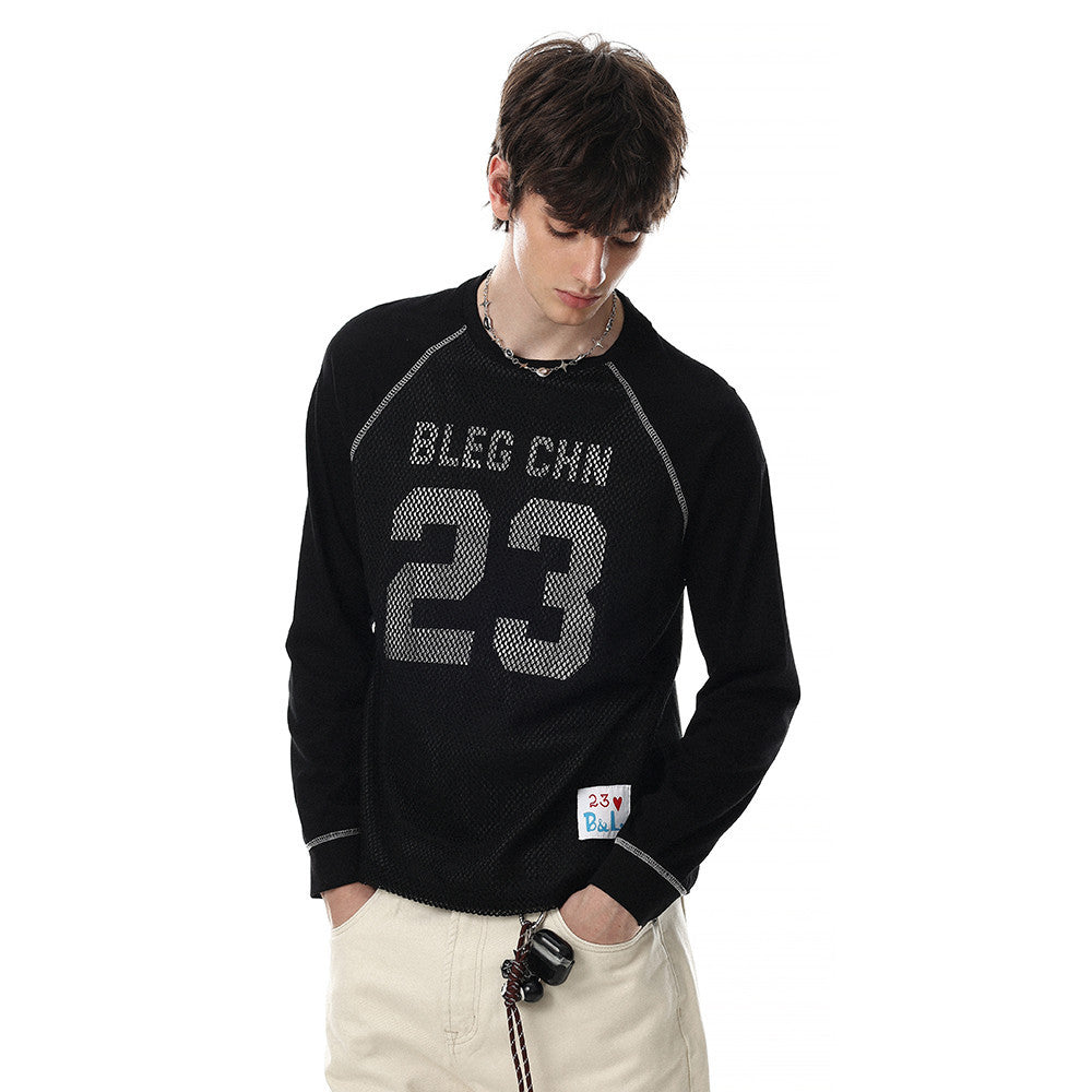 Men's Long Sleeve Tee Shirts – Number 23 Mesh Graphic Raglan Top