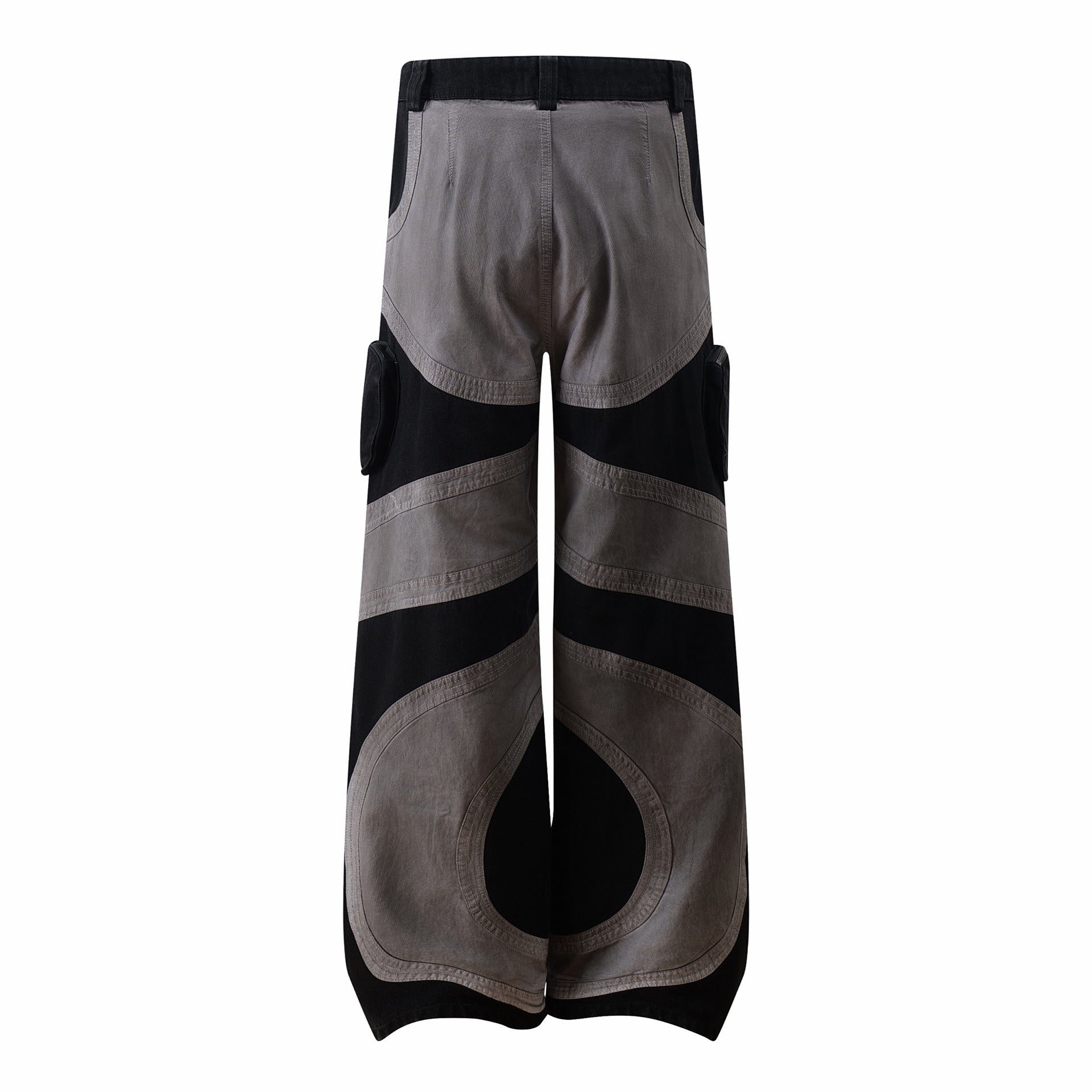 Baggy Cargo Pants Men's Black Grey Patchwork Wide-Leg Tactical Trousers