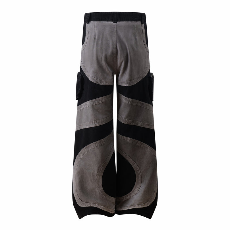 Baggy Cargo Pants Men's Black Grey Patchwork Wide-Leg Tactical Trousers