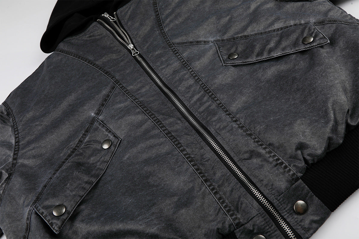 Oversized Padded Bomber Jacket – Faux Two-Piece Hooded Cotton Outerwear