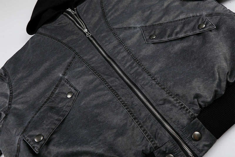 Oversized Padded Bomber Jacket – Faux Two-Piece Hooded Cotton Outerwear