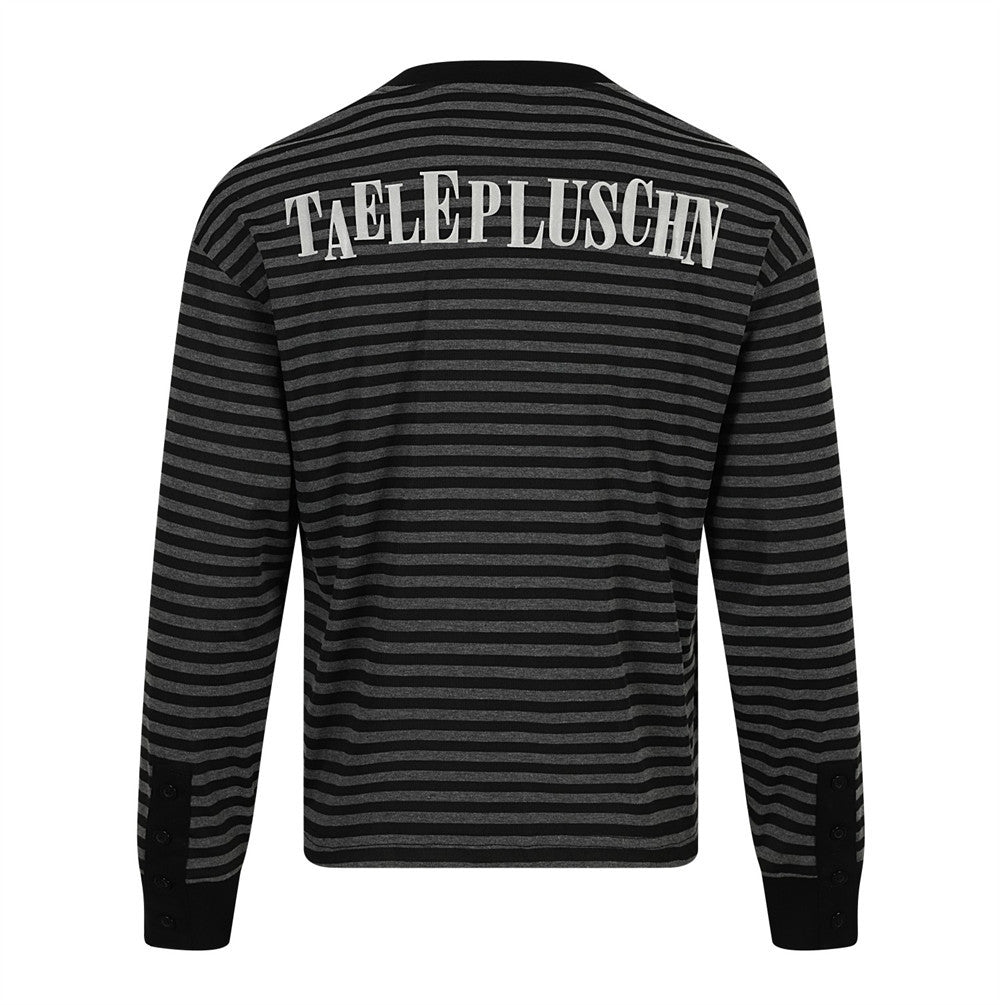 Men's Striped Long-Sleeve Shirt with Rhinestone Cross & Pegasus Graphic Print