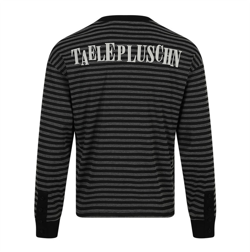 Men's Striped Long-Sleeve Shirt with Rhinestone Cross & Pegasus Graphic Print