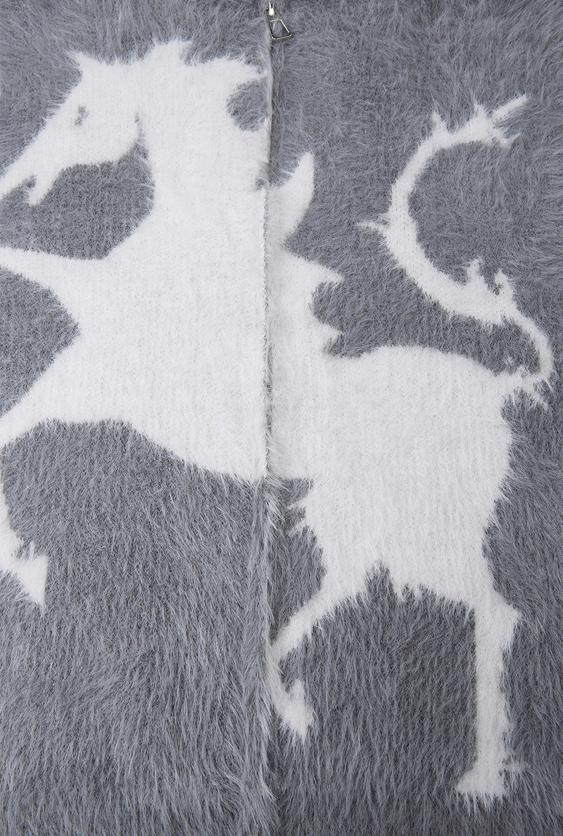 Sweat à capuche zippé en maille duveteuse – Motifs licorne et étoiles