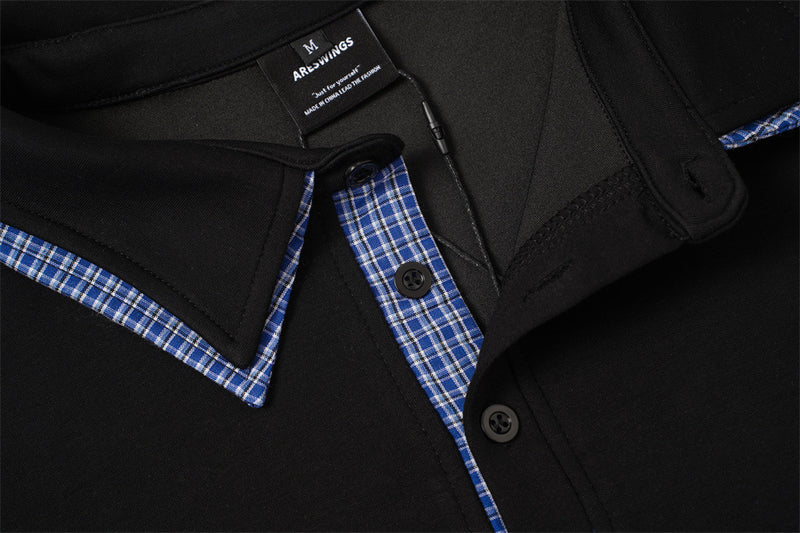 Sweat-shirt homme à col polo et bordure à carreaux | Coupe décontractée, manches longues