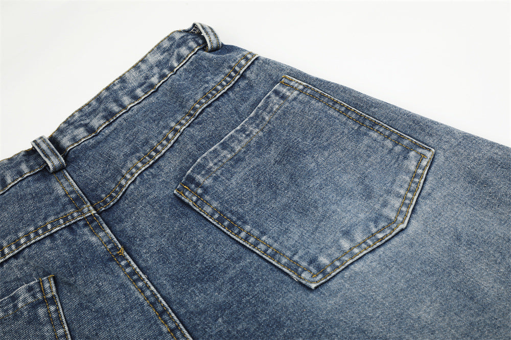 Baggy-Jeans für Herren in Schwarz – Sternprint & Wide-Leg-Denim mit drei Streifen