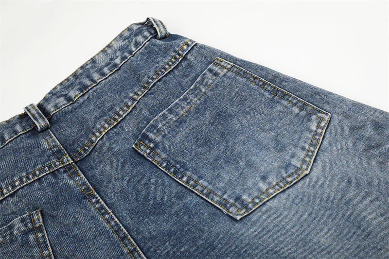 Baggy-Jeans für Herren in Schwarz – Sternprint & Wide-Leg-Denim mit drei Streifen