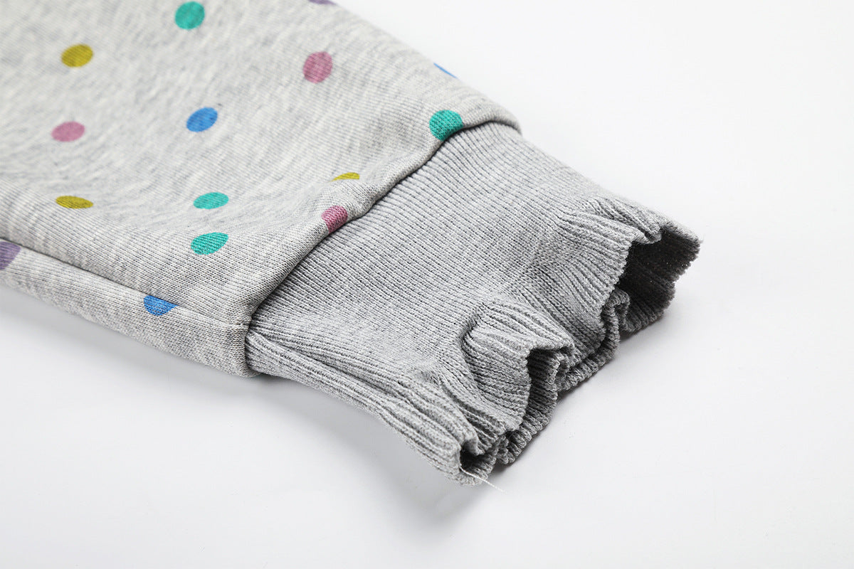 Sweat à capuche zippé pour femme – Sweat court gris à pois multicolores et volants
