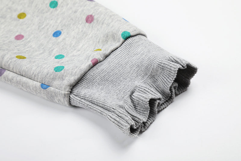 Sweat à capuche zippé pour femme – Sweat court gris à pois multicolores et volants