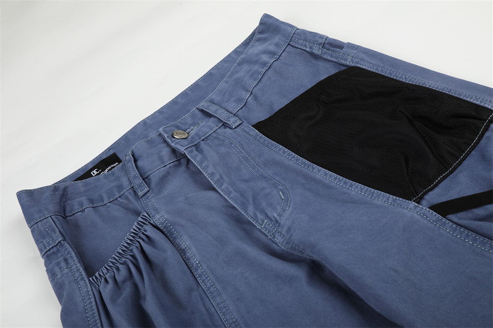 Wide-Leg Cargo Pants with Multi-Pocket Design and Contrast Paneling