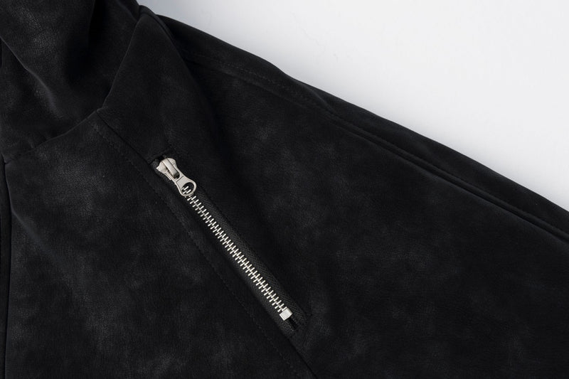 Fur Collar Bomber Jacket – Black Suede-Texture Padded Outerwear
