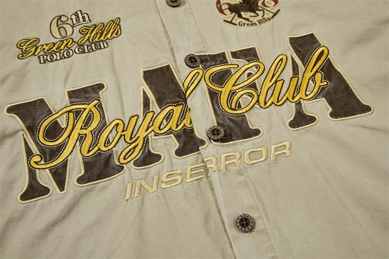 Mafia Royal Club Embroidered Short Sleeve Shirt – Vintage Washed Streetwear