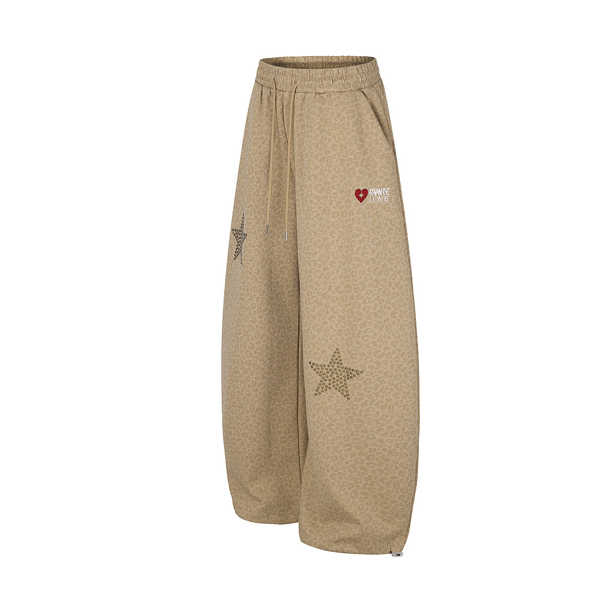 Pantalon de survêtement léopard à jambes larges avec étoiles dorées cloutées
